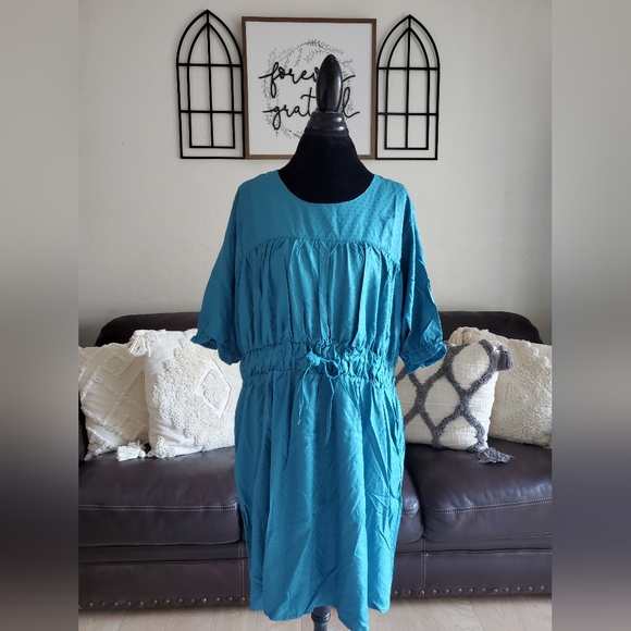 Evy's Tree The Maria Blue Midi Shirt Dress Women's Size 1X NWT Boho Chic - Picture 6 of 12